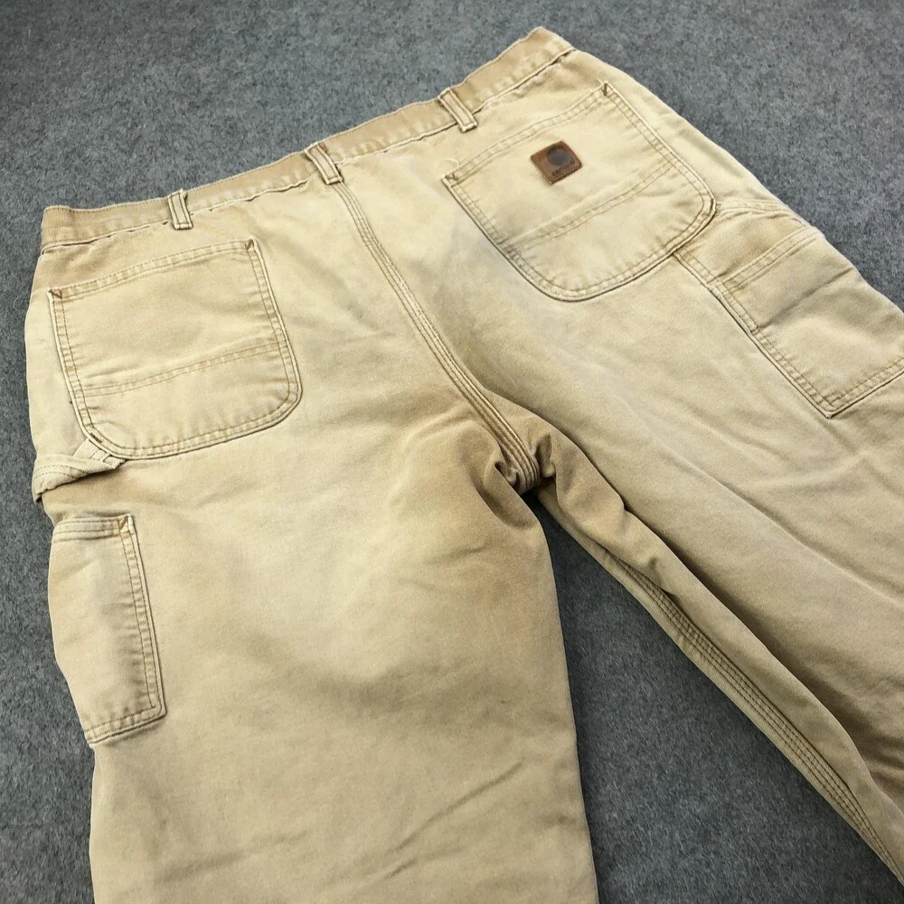 Carhartt Pants Mens 40x32 Brown Canvas Carpenter Flannel Lined Workwear B111 - Picture 6 of 14
